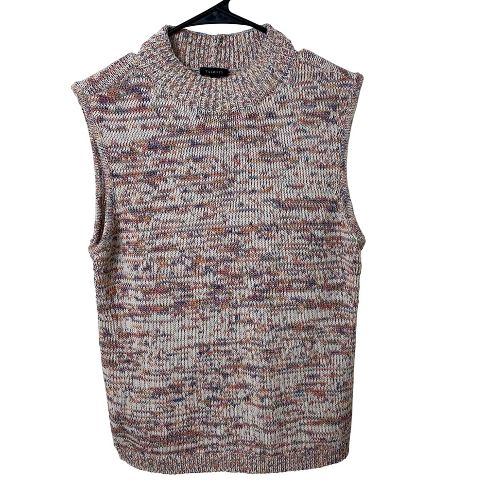 Talbots Womens Sweater‎ Vest Sleeveless Mock Neck Knit Colorful Size L